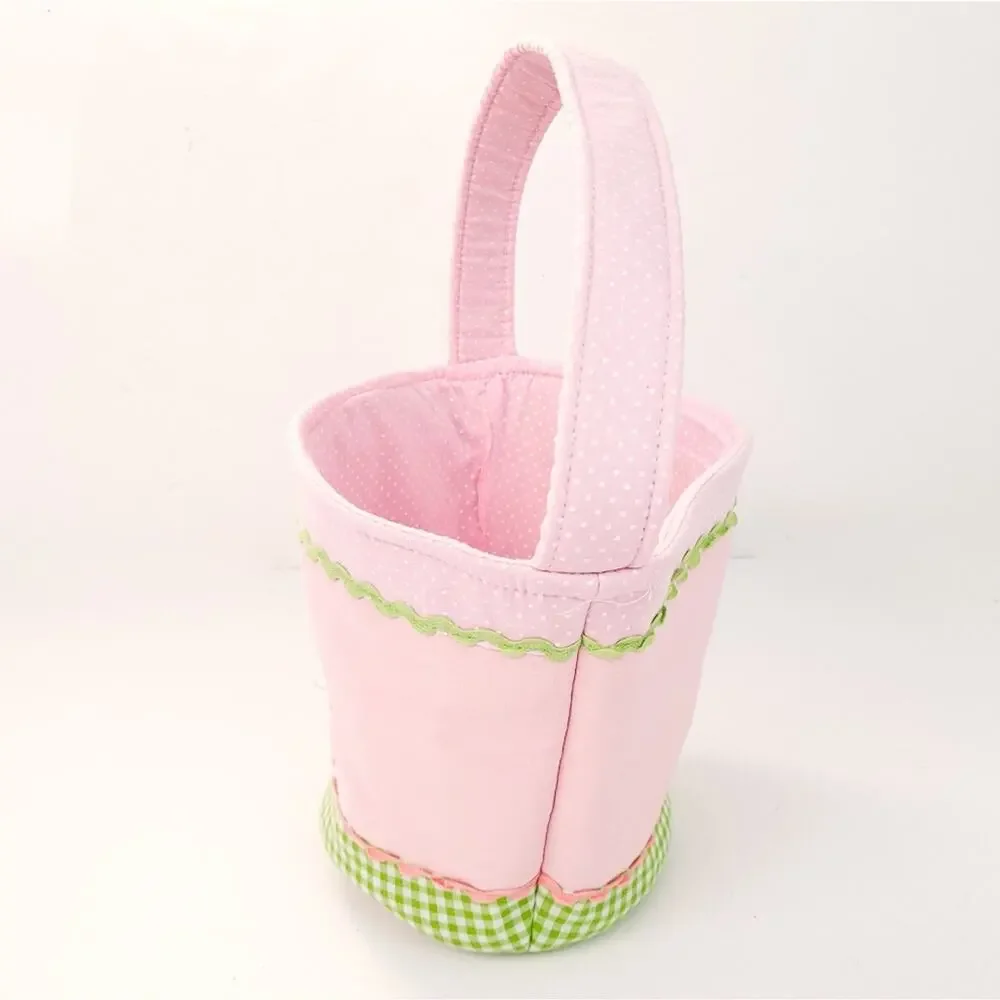 Monogram Easter Basket Bella Pink, Green Gingham Plaid Pastel, Preppy Spring